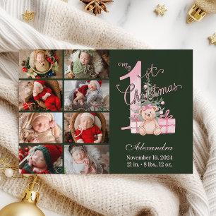 Cartes Pour Fêtes Annuelles Rose Vert Premier Noël Bébé 8 Photo
