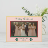 Cartes Pour Fêtes Annuelles Rose, Vert, Rouge et Or, moderne, mariage (Debout devant)