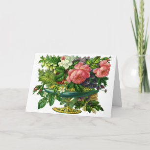 Cartes Pour Fêtes Annuelles Roses Florales Roses Roses Anciennes, Vase de Fleu