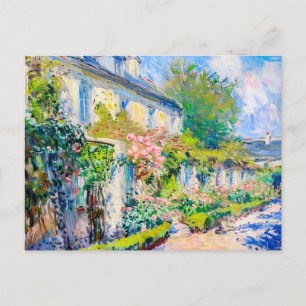 Cartes Pour Fêtes Annuelles Roses impressionnistes sur le mur de la maison d'é