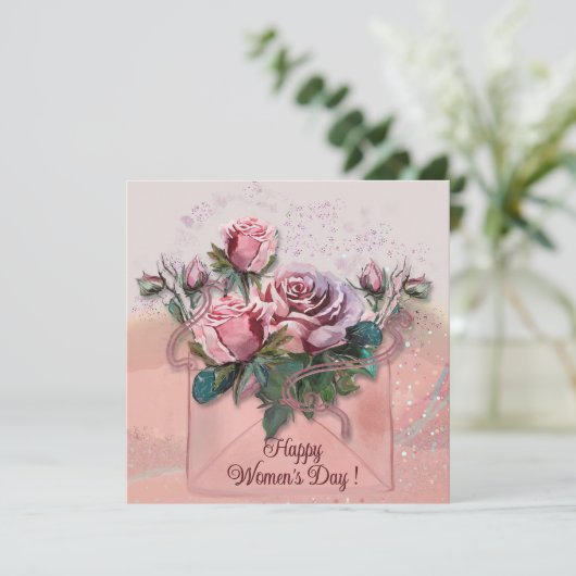 Cartes Pour Fêtes Annuelles Roses roses dans l'enveloppe | Bonne Journée des F (Debout devant)