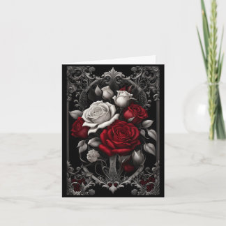 Cartes Pour Fêtes Annuelles Roses rouges et blancs Ornat Frame Goth Valentine