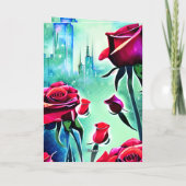 Cartes Pour Fêtes Annuelles Roses rouges modernes avec Cityscape Saint-Valenti (Dos)