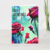 Cartes Pour Fêtes Annuelles Roses rouges modernes avec Cityscape Saint-Valenti (Devant)