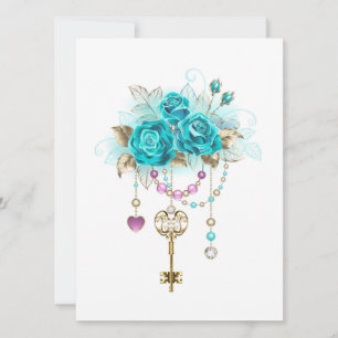 Cartes Pour Fêtes Annuelles Roses turquoise avec touches