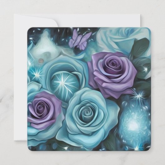 Cartes Pour Fêtes Annuelles Roses turquoise et violet (Devant)