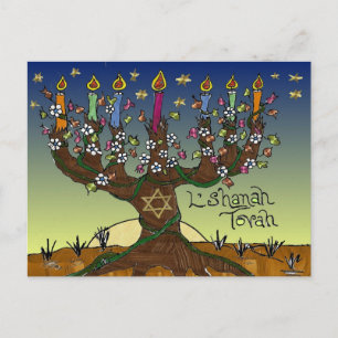 Cartes Pour Fêtes Annuelles Rosh Hashanah L'Shanah Tovah Arbre de Vie Menorah