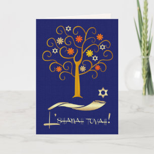 Cartes Pour Fêtes Annuelles Rosh Hashanah Nouvel An juif Bleu marine Or