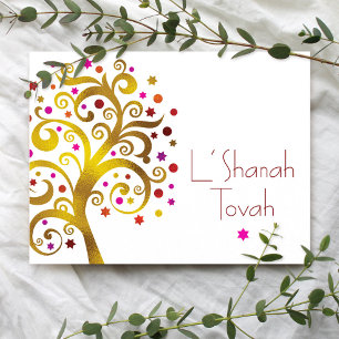 Cartes Pour Fêtes Annuelles Rosh Hashanah Or Rouge Feuille D'or Arbre de Vie M
