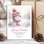 Cartes Pour Fêtes Annuelles Rosy snowy pink snowman kids card digital editable
