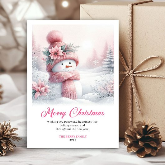 Cartes Pour Fêtes Annuelles Rosy snowy pink snowman kids card digital editable