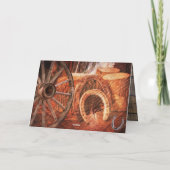 Cartes Pour Fêtes Annuelles Roue en Wagon Rustique Horseshoes Style Occidental (Dos)