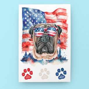 Cartes Pour Fêtes Annuelles Rouge Blanc Bleu Bullmastiff Chien Ouah 4 juillet