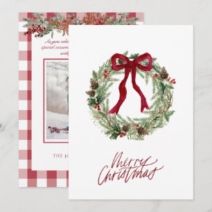 Cartes Pour Fêtes Annuelles Rouge blanc chèque plaid Noël Werath Bow Photo