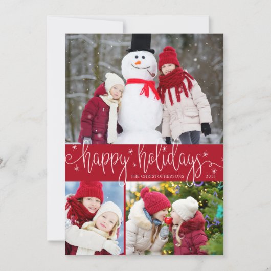 Cartes Pour Fêtes Annuelles Rouge & blanc Editable Script HAPPY HOLIDAYS 3 Pho (Devant)
