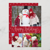 Cartes Pour Fêtes Annuelles Rouge & blanc Editable Script HAPPY HOLIDAYS 3 Pho (Devant / Derrière)
