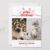 Cartes Pour Fêtes Annuelles Rouge Blanc Meowy Noël 2 Chat Photos Noël (Devant)