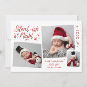 Cartes Pour Fêtes Annuelles Rouge blanc Script Silent-ish Night 3 Photo Collag (Devant)