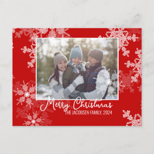 Cartes Pour Fêtes Annuelles Rouge Blanc Snowflakes Minimaliste Photo de Noël