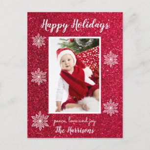 Cartes Pour Fêtes Annuelles Rouge Blanc Snowflakes Photo Happy