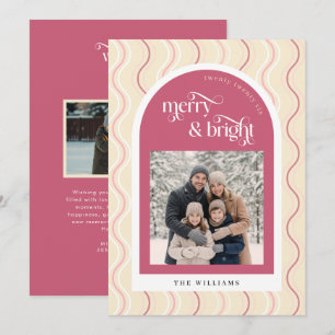 Cartes Pour Fêtes Annuelles Rouge Cerise Rétro Rayures Ondulées Photo Noël