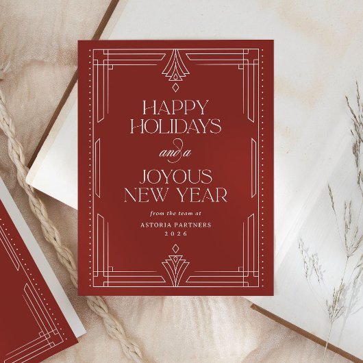 Cartes Pour Fêtes Annuelles Rouge Classique Déco Élégant Entreprise Joyeuses F