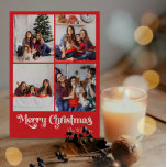 Cartes Pour Fêtes Annuelles Rouge classique Joyeux Noël Vertical Quatre Photo<br><div class="desc">Célébrez la saison avec cette carte postale unique et classique rouge Joyeux Noël vertical quatre vacances photo avec une touche de charme vintage. Le design minimaliste présente une élégante palette de couleurs rouge et blanc, évoquant l'esprit cosy de l'hiver. Son attrait moderne et ludique, associé à la formulation traditionnelle, crée...</div>