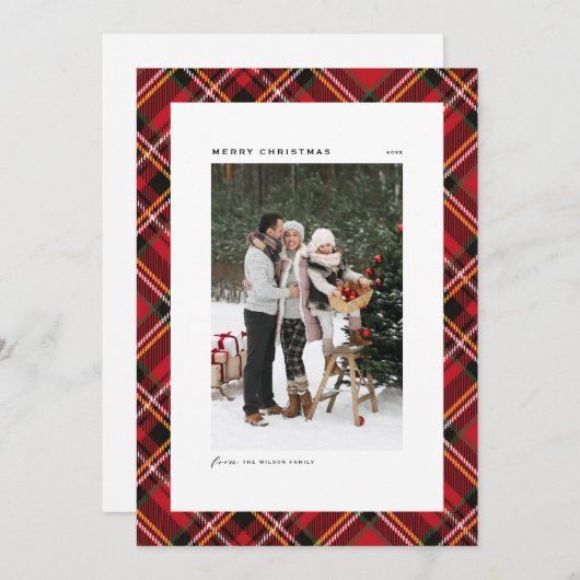 Cartes Pour Fêtes Annuelles Rouge classique Plaid Motif Joyeux Noël Photo (Devant / Derrière)