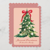 Cartes Pour Fêtes Annuelles Rouge Coquette Ornate Rococo Bow Christmas tree (Devant / Derrière)