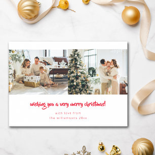 Cartes Pour Fêtes Annuelles Rouge écriture minimaliste Noël 2 Photo Horizontal