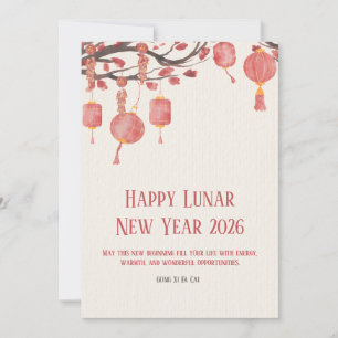Cartes Pour Fêtes Annuelles Rouge et crème simple aquarelle Lunar Happy