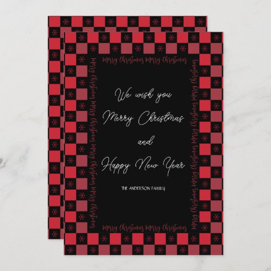 Cartes Pour Fêtes Annuelles Rouge et noir Buffalo plaqué rustique pays Noël (Devant / Derrière)