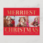 Cartes Pour Fêtes Annuelles Rouge et or | 3 Photo Noël voeux (Devant)