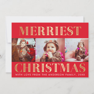 Cartes Pour Fêtes Annuelles Rouge et or 3 Photo Noël voeux