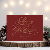 Cartes Pour Fêtes Annuelles Rouge et or Romantique Joyeux Noël Script plat