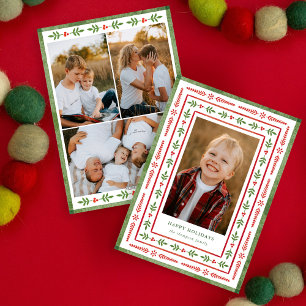 Cartes Pour Fêtes Annuelles Rouge et Vert 4 photo folk aquarelle joyeuse