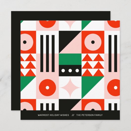 Cartes Pour Fêtes Annuelles Rouge et Vert Bauhaus Moderne (Devant / Derrière)