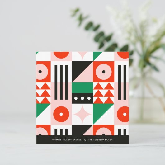 Cartes Pour Fêtes Annuelles Rouge et Vert Bauhaus Moderne (Debout devant)