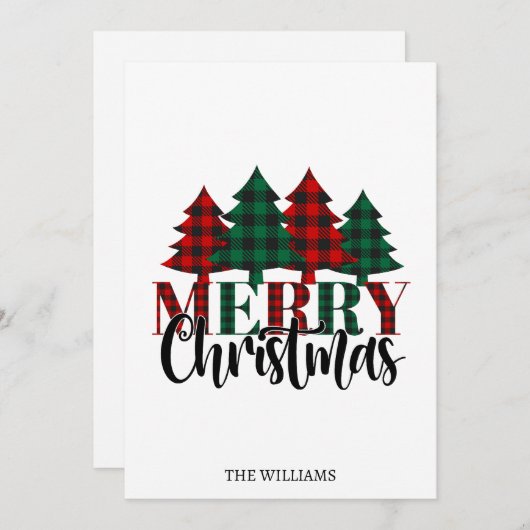 Cartes Pour Fêtes Annuelles Rouge et vert Buffalo Plaid Motif Joyeux Noël (Devant / Derrière)