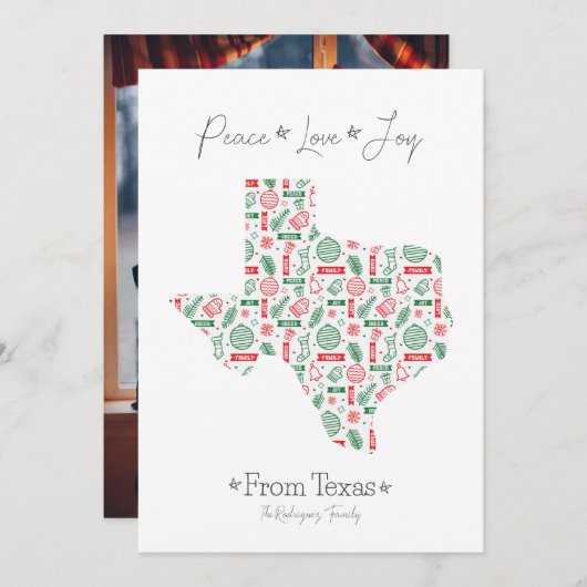 Cartes Pour Fêtes Annuelles Rouge et Vert Motif d'Art en Ligne du Texas (Devant / Derrière)