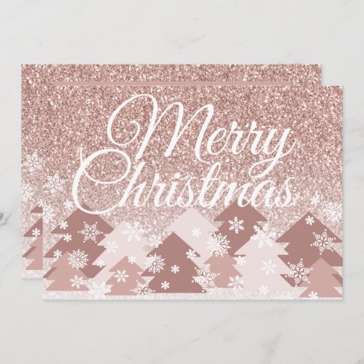 Cartes Pour Fêtes Annuelles Rouge Foncé Pailleté Joyeux Noël Arbres Roses (Devant / Derrière)
