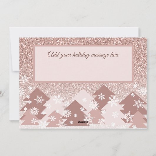 Cartes Pour Fêtes Annuelles Rouge Foncé Pailleté Joyeux Noël Arbres Roses (Dos)