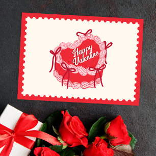 Cartes Pour Fêtes Annuelles Rouge gâteau mignon cœur noeud papillon heureux Sa