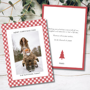 Cartes Pour Fêtes Annuelles Rouge Gingham à carreaux Photo de Noël Pomme Rouge