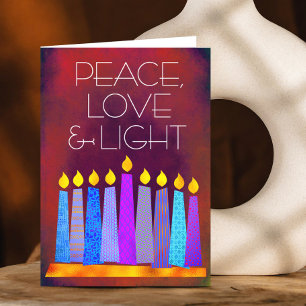 Cartes Pour Fêtes Annuelles Rouge Hanoukka Blue Boho bougies Peace Love Light