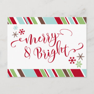 Cartes Pour Fêtes Annuelles Rouge Joyeux & Lumineux, Flocons de Neige & Bandes