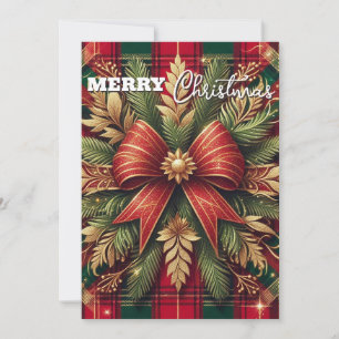 Cartes Pour Fêtes Annuelles Rouge Luxueux et Vert à Carreaux aux Accents Dorés