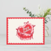 Cartes Pour Fêtes Annuelles Rouge mignon gâteau d'anniversaire arc coeur (Debout devant)