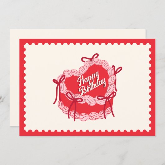 Cartes Pour Fêtes Annuelles Rouge mignon gâteau d'anniversaire arc coeur (Devant / Derrière)