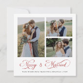 Cartes Pour Fêtes Annuelles Rouge moderne élégant Joyeux & Marié Script 3 Phot (Devant)